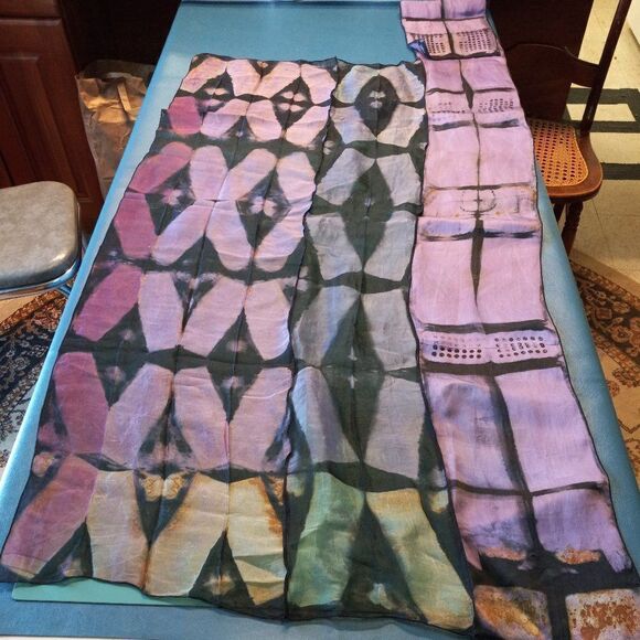 Asymmetrical/Uneven Sheer Crinkle Hand dyed Silk Crepe Scarf Cottagecore Unique - Picture 1 of 10